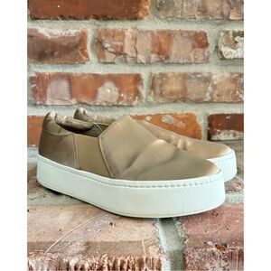 Vince Warren Tan Satin Platform Slip On Sneakers, 6